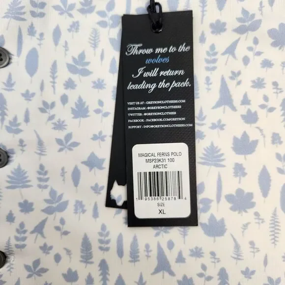 New Greyson Mens Golf Polo Magical Ferns Arctic White/Blue Floral Size XL NWT - Picture 7 of 9